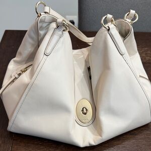Coach Cream Leather Shoulder Bag with Gold Accents